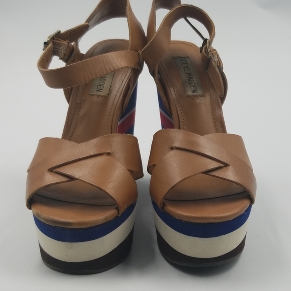 Steve Madden Striped Platform Wedge Leather Sandal - Picture 3 of 7